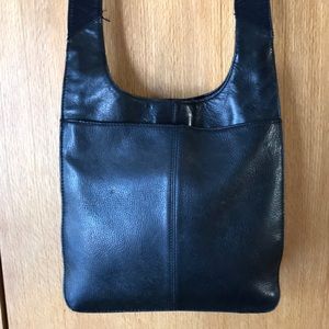 Vintage Fossil black leather satchel pouch mail saddle bag purse crossbody EUC